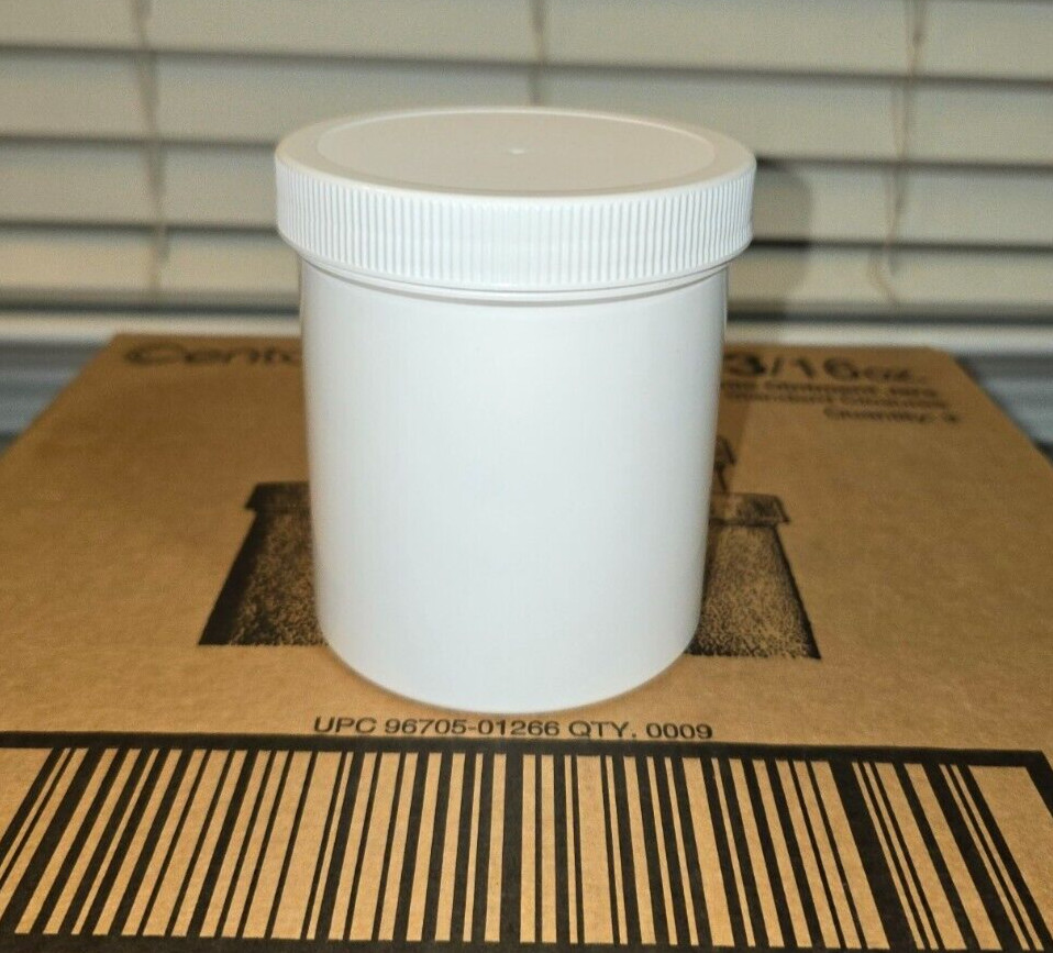 White Plastic Ointment Jars 16oz x 9 per case Standard Closure