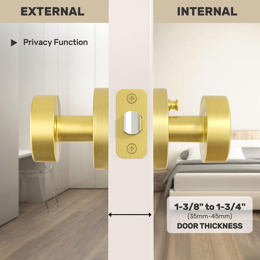Gold Door Knob Privacy Door Knobs Interior Satin Brass Door Knobs Modern Roun...