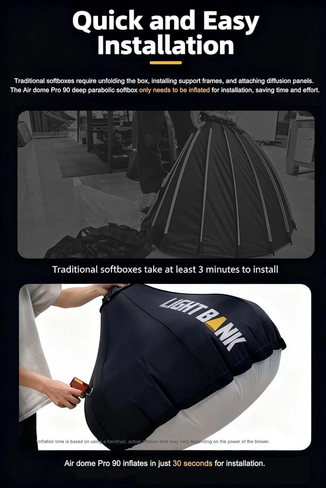 FlyNoodle Air Dome Pro 90 Inflatable Softbox Bowens Mount for Led Flash Light