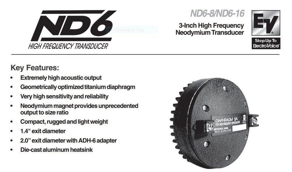 EV ND6 3" High Frequency Neodymium Transducer , 16 ohm
