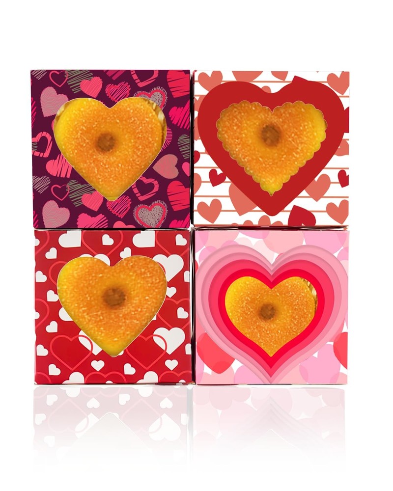 60 PCS Valentine Cookie Boxes 4x4x2.5 Inch Macaroon Bakery Boxes Window