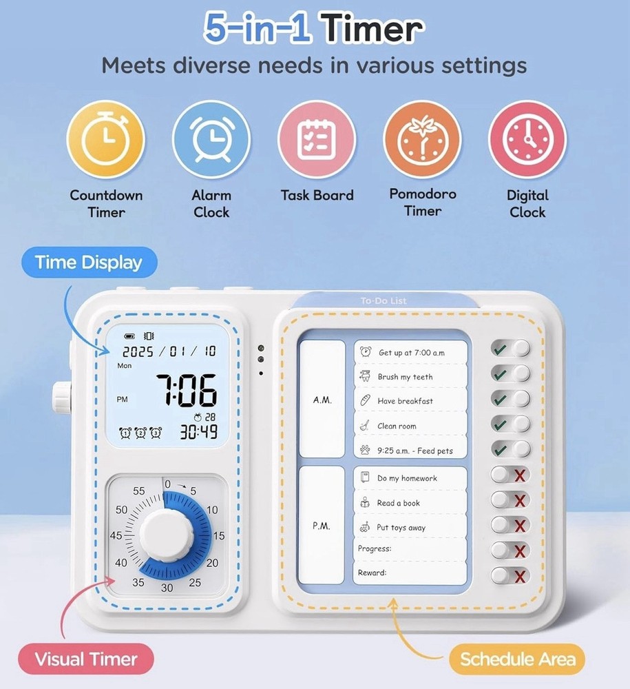 3-in-1 Visual Timer and Schedule Board for Kids Classroom Autism Learning