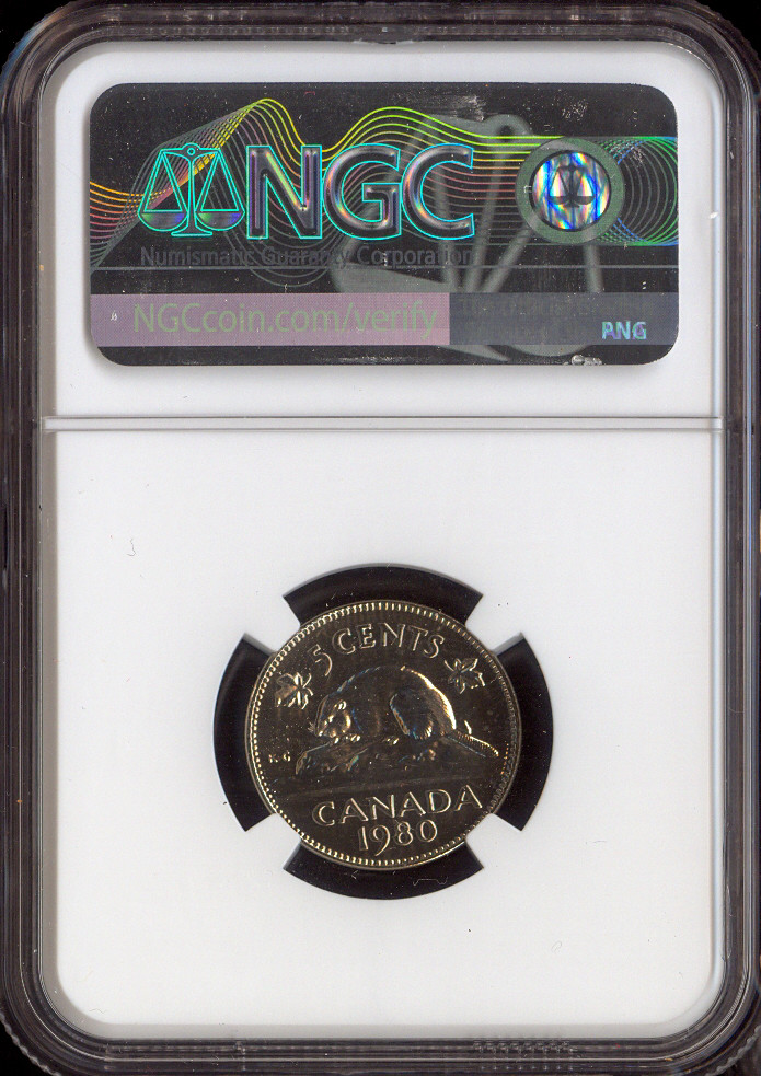 1980 Canada 5 Cents 5C NGC MS67 MAC - Quality
