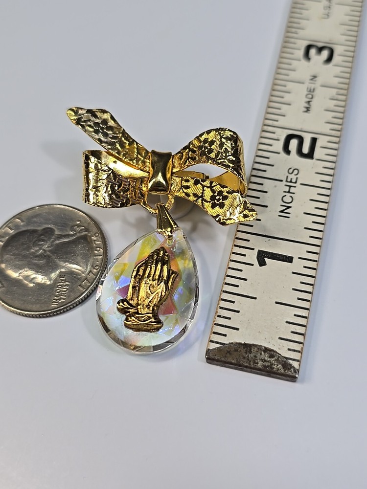 Prayer Hands Lapel Pin Bow With Dangling Charm