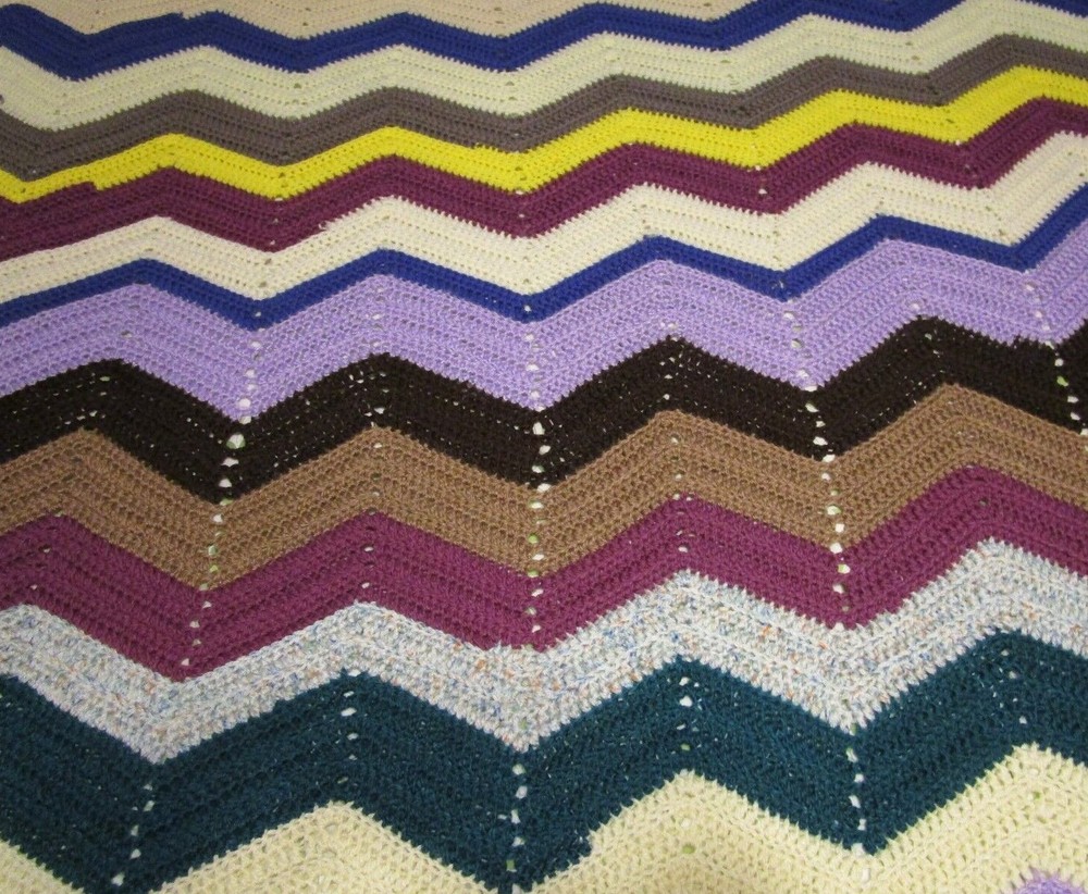 Afghan Multicolored Zig Zag Handmade  63" x 80"