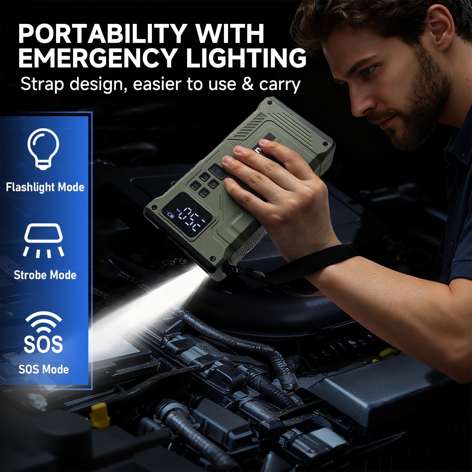 8000A Portable Car Jump Starter With Air Compressor Pack Booster 12V Power Bank