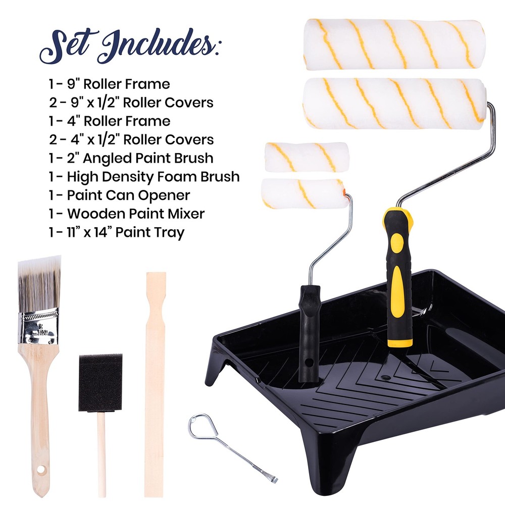 Premium Painting Tool Kit with Roller Covers, Roller Frames, Brushes and Tray...