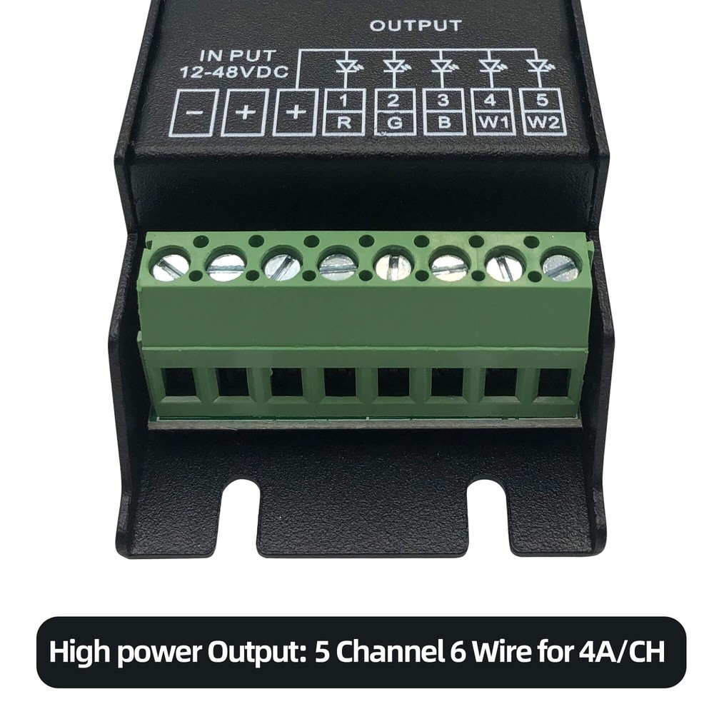 5-Channel DMX Decoder PWM LED Controller RGBCCT Driver 12-48V Input RDM