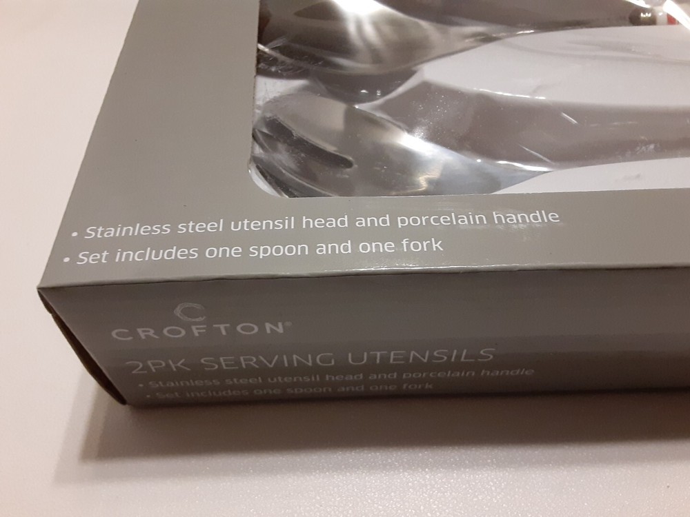 Crofton 2pk Fork & Spoon Serving Utensils Stainless Steel Nutcracker Handle New