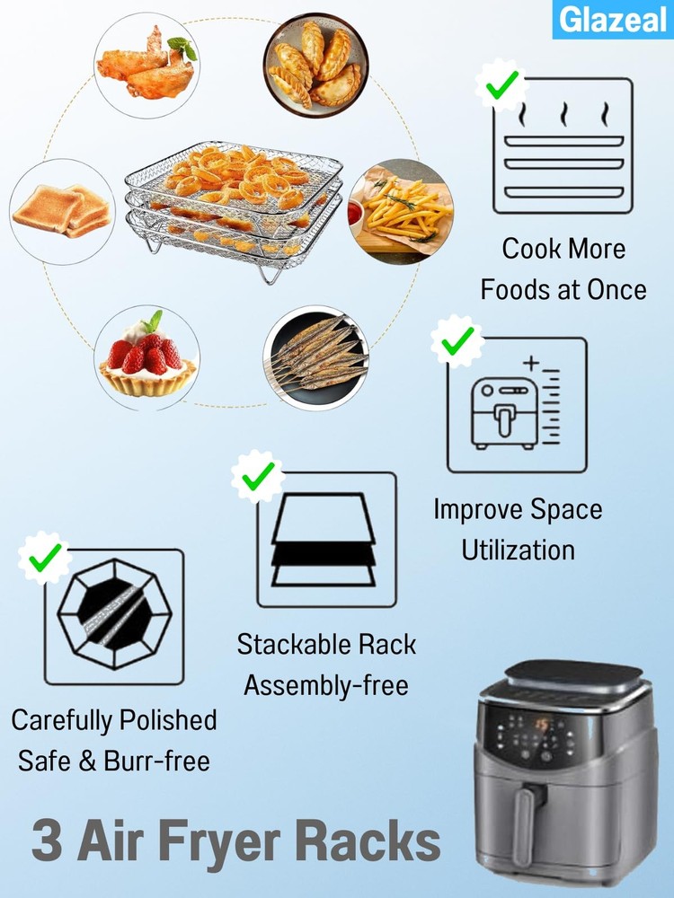 Three Stackable Dehydrator Racks for Ninja, Instant Pot Vortex, COSORI, CHEFM...
