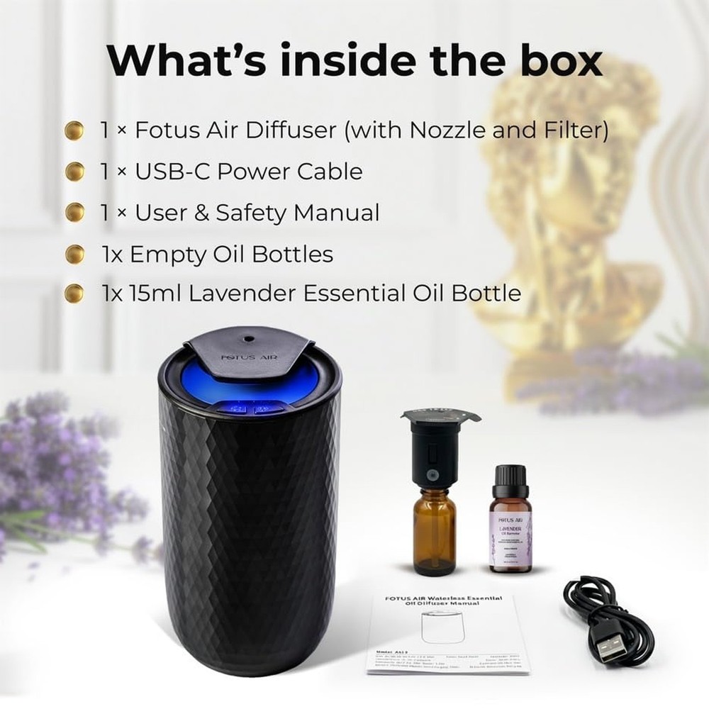 Waterless Essential Oil Diffuser – Portable Cordless Aromatherapy Diffuser