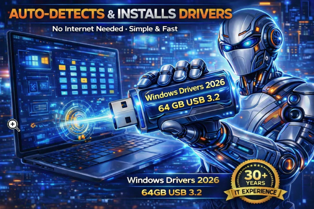 Offline Windows Driver Installer USB 2026 64GB USB 3.2 | No Internet Needed