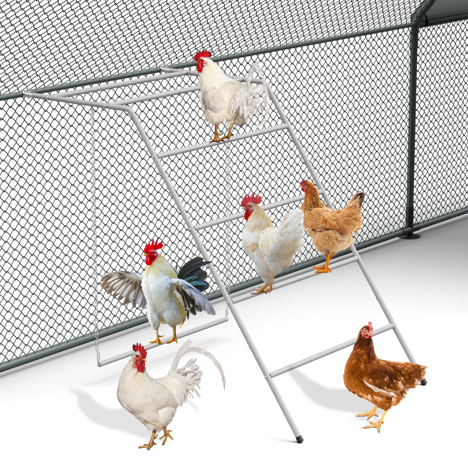 Chicken Coop Perches with Swing, Metal Chicken Roosting Bars, Chicken Run Toy...
