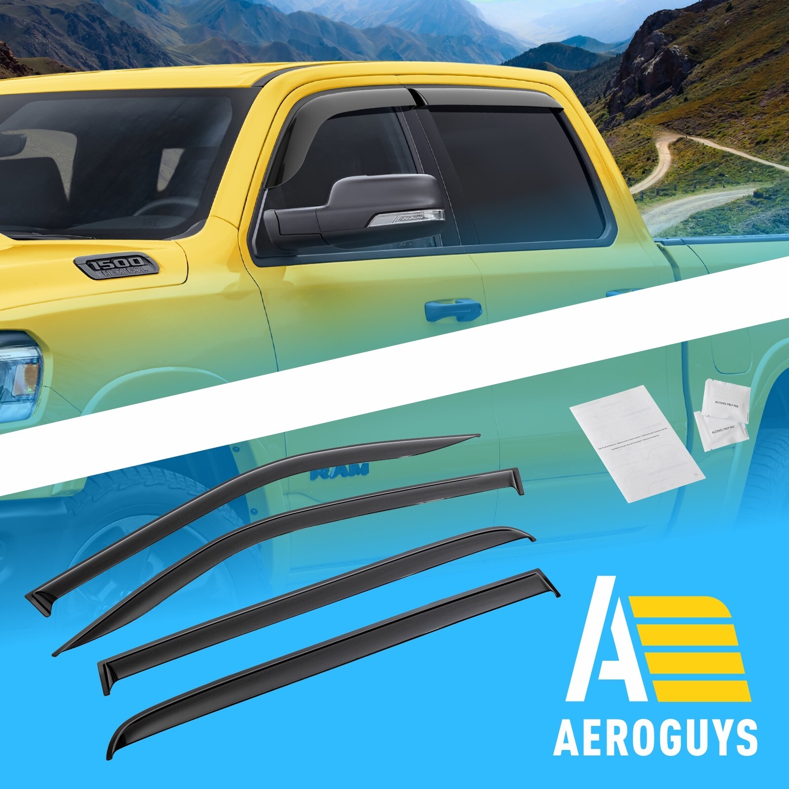 Rain Guards Vent Visors Shade for 2019-2024 Dodge Ram Crew Cab