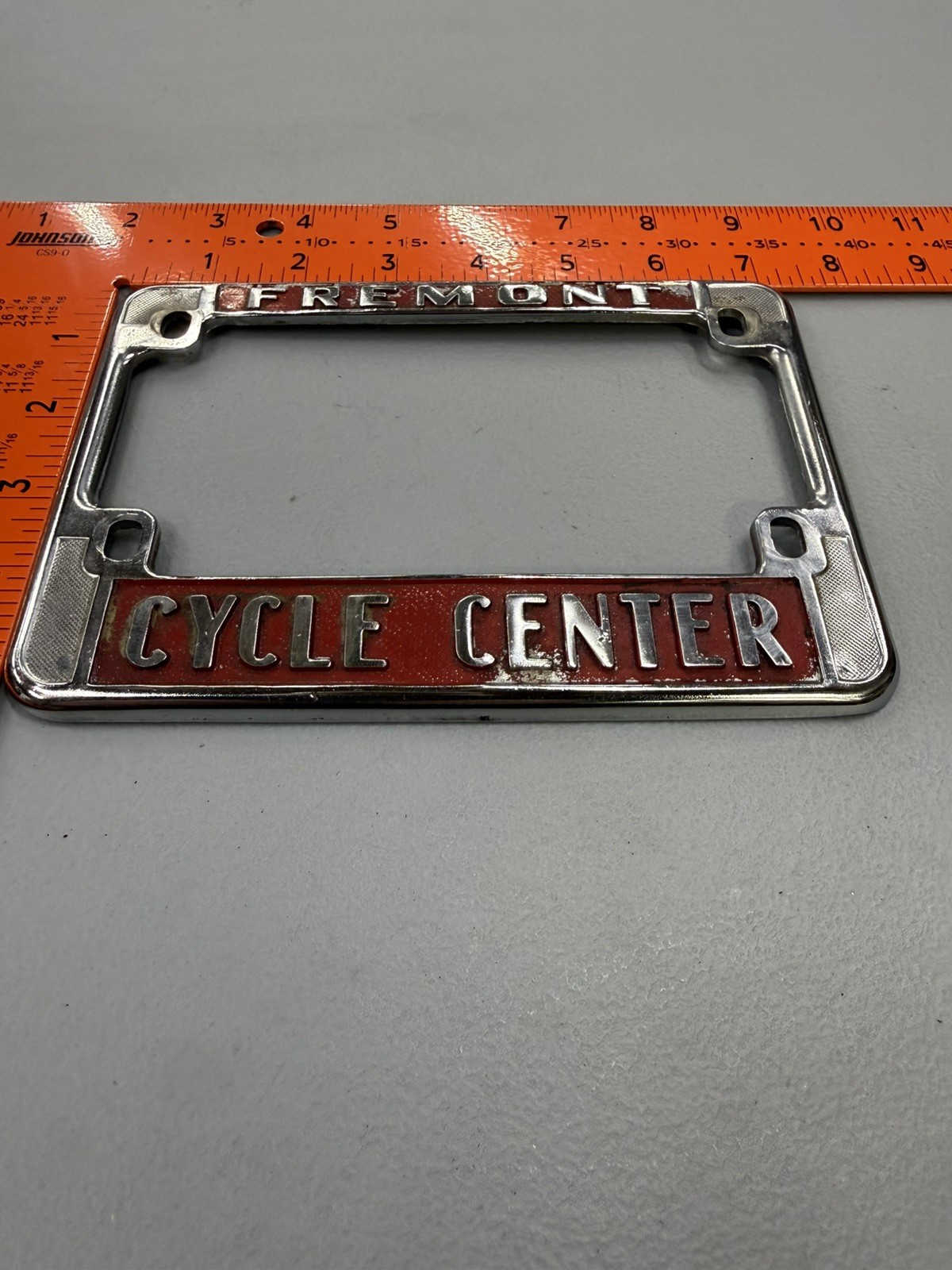 RARE Vintage Fremont Cycle Center California Metal Motorcycle License Frame