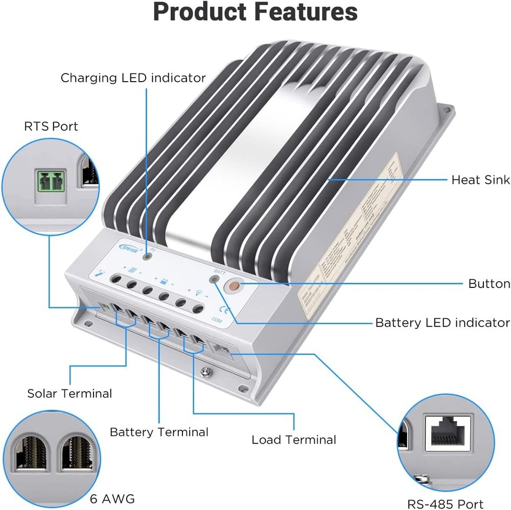 EPEVER 40A MPPT Solar Charge Controller 12V 24V Auto