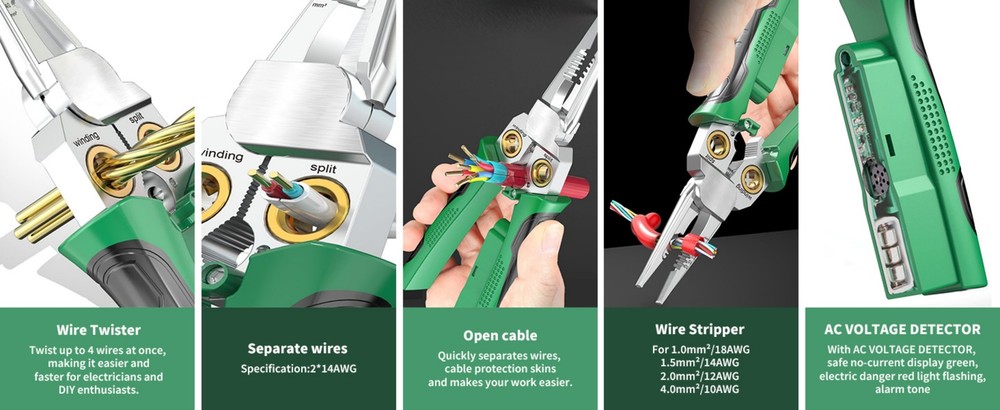 8 in 1 Stripper Wire Twister Cutting Wires Pulling Cable Scissors Voltage Test