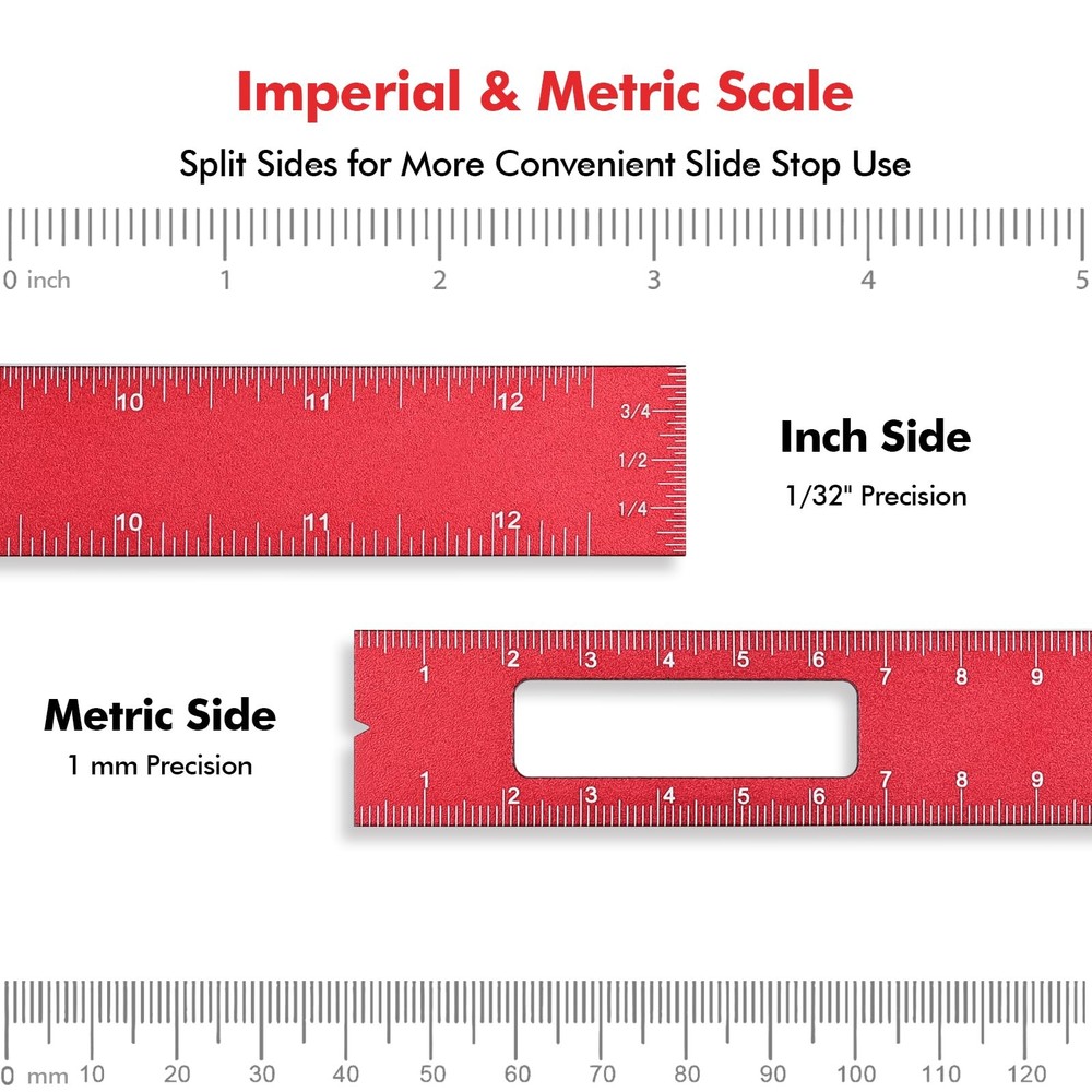 3PCS Woodworking Ruler Set Precision Pocket Ruler with Adjustable Slide Stop