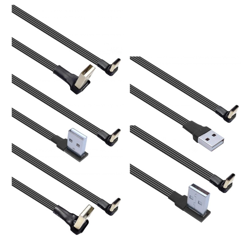 Flat Type C to Up & Down Left & Right Angle USB Phone PC Fast Data Charge Cable