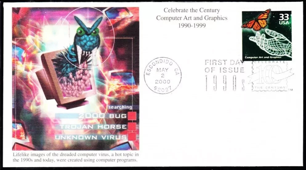 COMPUTER ARTS & GRAPHICS 1990s DECADE CTC 2000 mystic CACHET FDC unaddr
