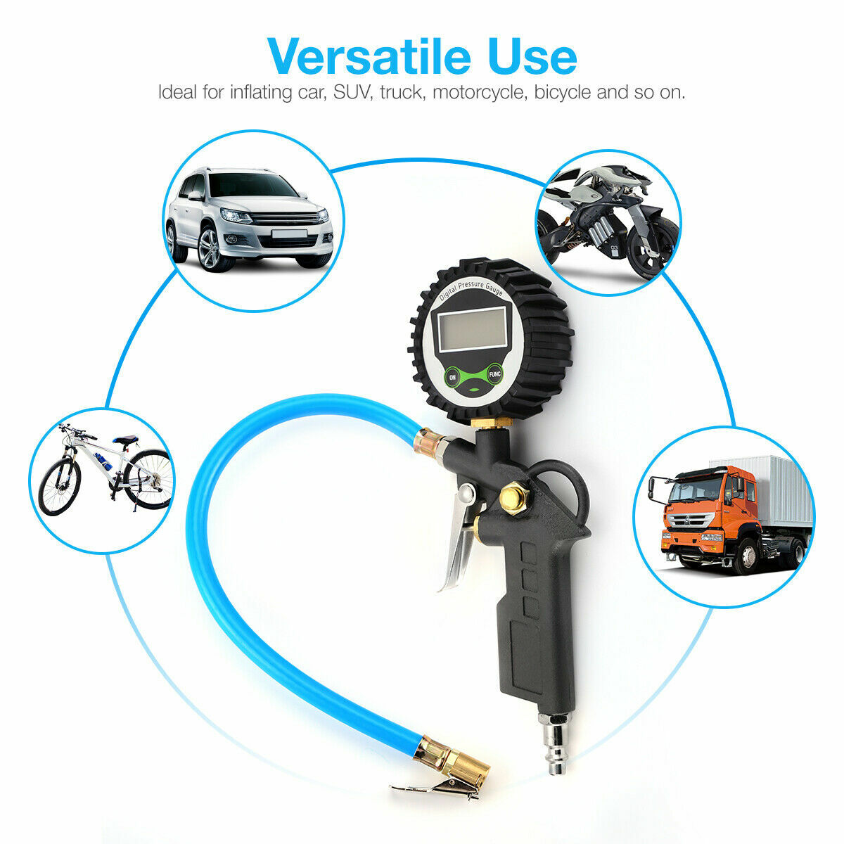 Digital Air Tire Inflator with Pressure Gauge 250PSI Chuck for TrucK/Car/Bike US