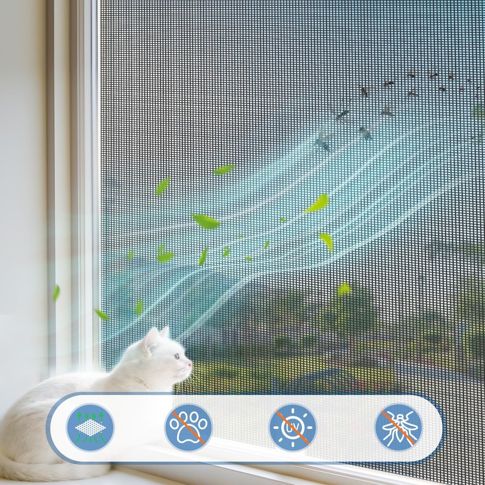 Window Screen Mesh 48"W X 99"L - DIY Adjustable Polyester Pet Proof Screen Door