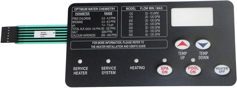 Pentair 472610Z Switch Membrane Pad, MasterTemp Heater Electrical System