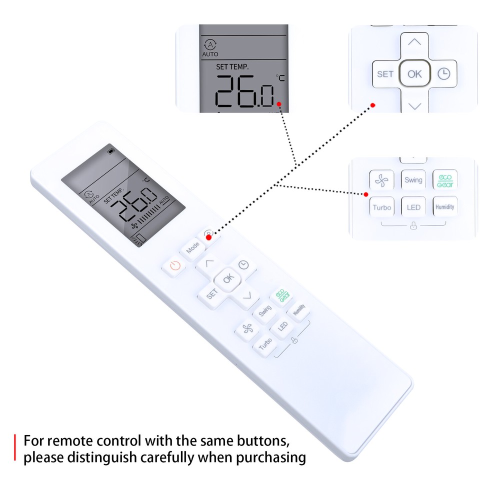 Remote Control For Senville AURA Series Mini Split Air Conditioner