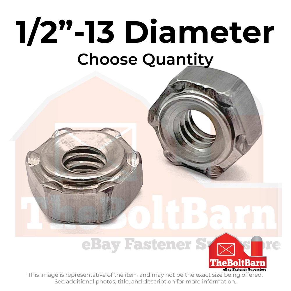 1/2"-13 6 Prong Long Pilot Hex Weld Nuts (Pick Quantity)
