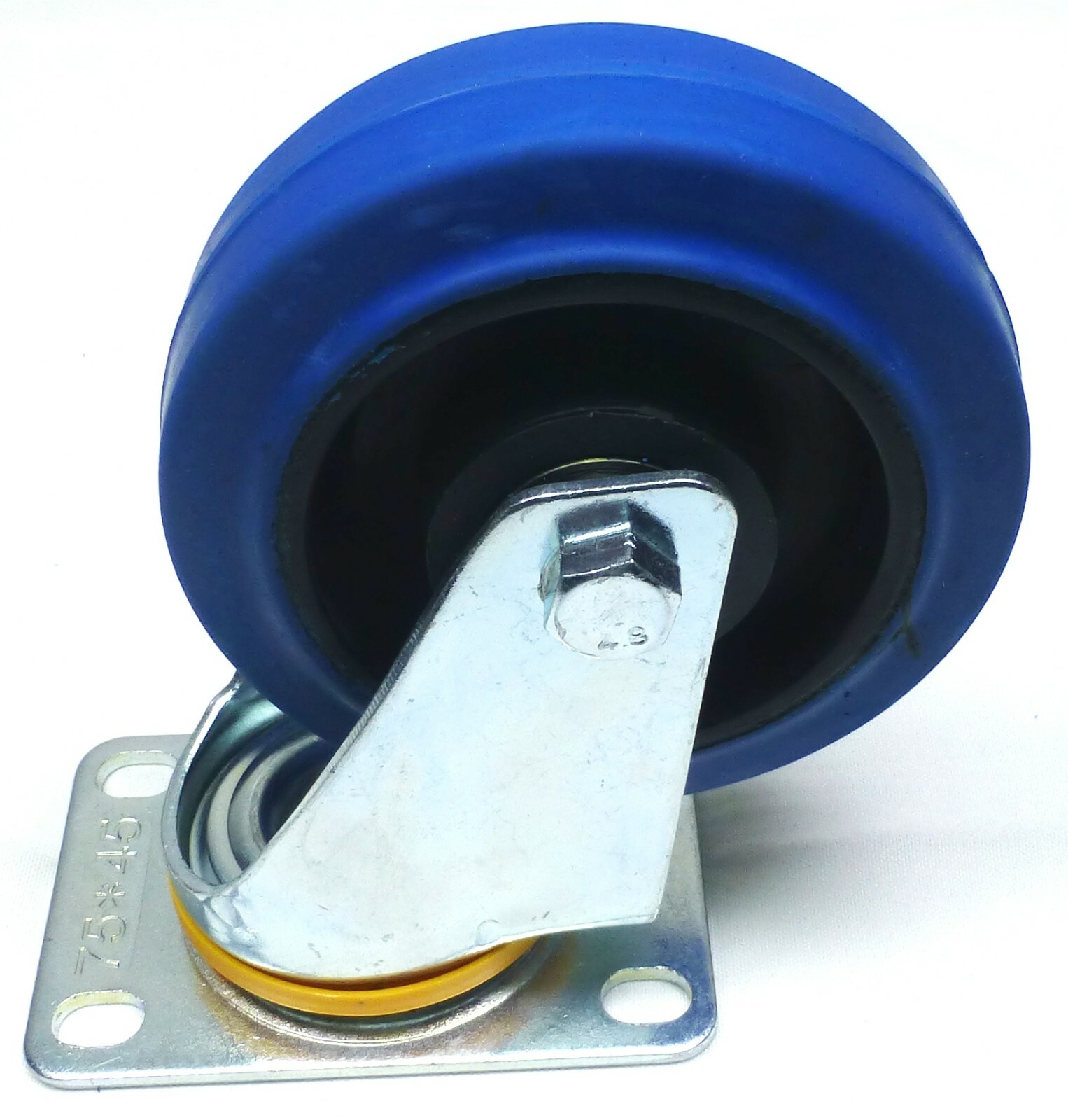 Set Of Four 4" Heavy Duty Swivel Casters, 4" Blue Rubber Wheels