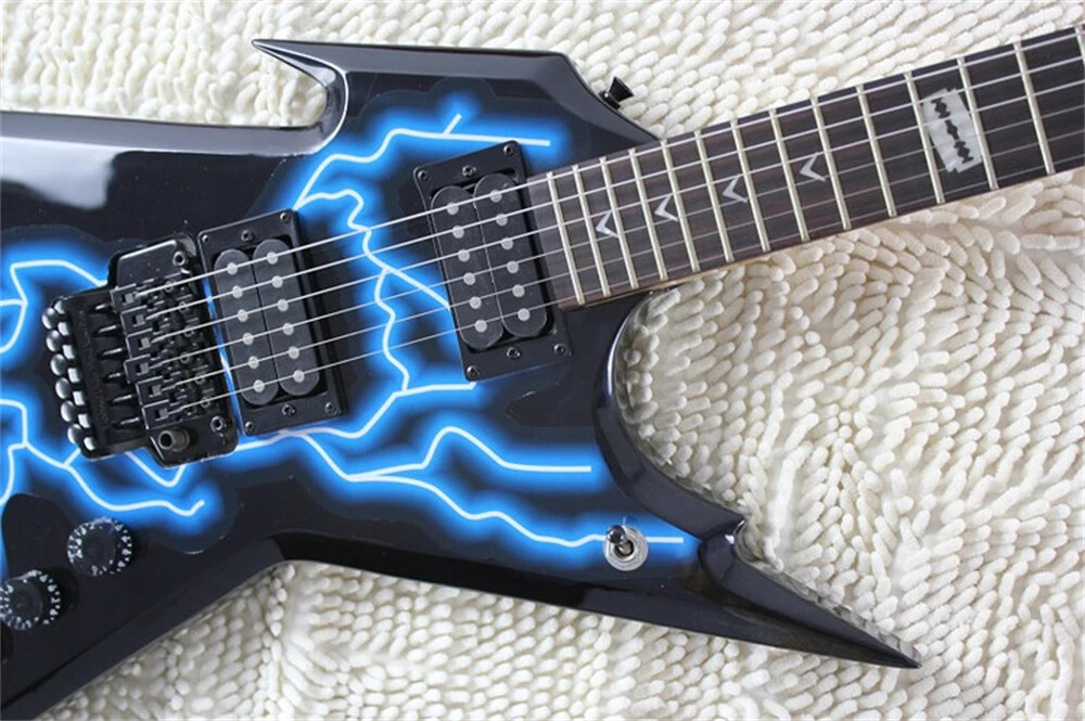 Lightning Pattern Electric Guitar with Black Hardware,Tremolo Bridge Customize