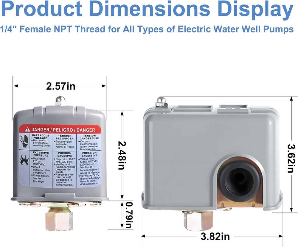 Pressure Switch for Well Pump 40-60 PSI, Water Pressure Switch Adjustable Differ