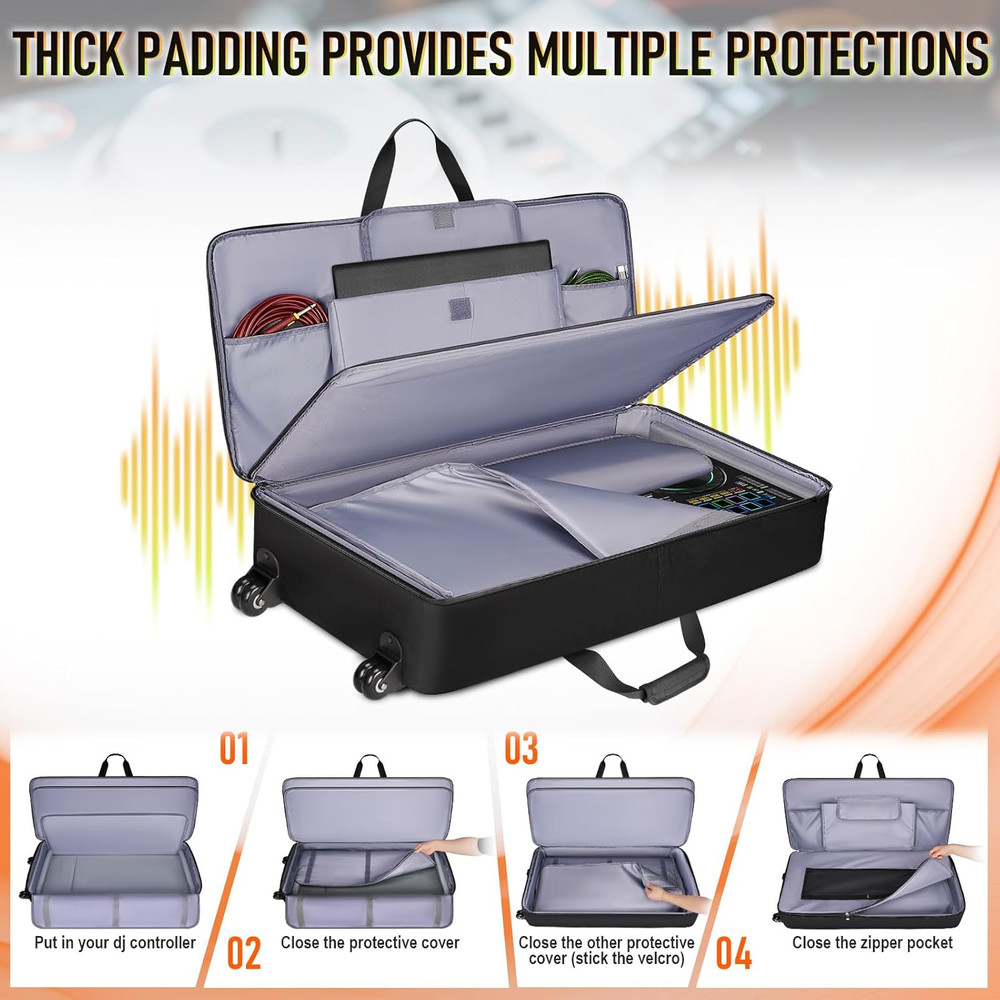 Rolling DJ Controller Case With Wheels Backpack 17.3" Laptop Multi Pocket Padded