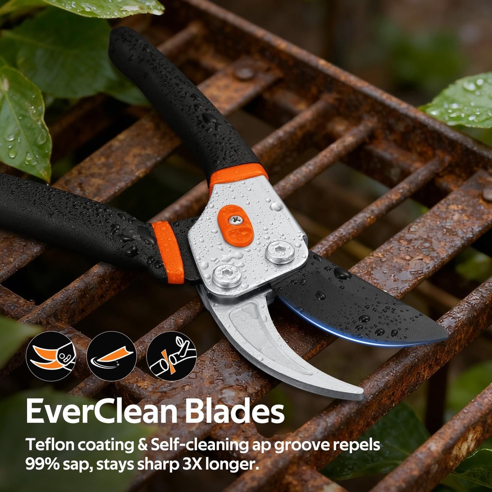 ® Pruning Shears, 8.5” Professional Garden Pruner with Jam-Proof Spring & Eve...