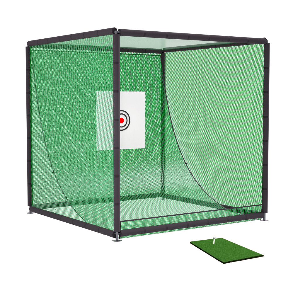 10FTX10FT Golf Practice Net Cage Metal Frame Hitting Net Kit Training Simulators