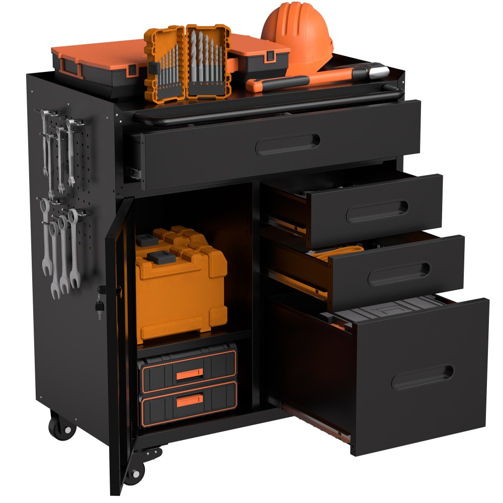 34.3"Mobile Tool Storage Cabinet,4 Drawers Garage Organizer,Lockable Compartment