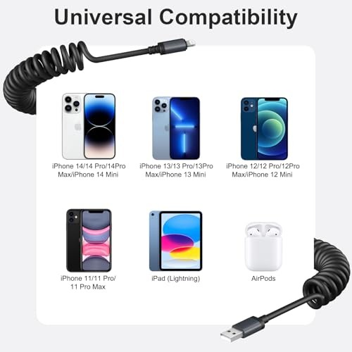 Coiled USB to Lightning Cable [Apple MFi Certified], Coiled Lightning Cable