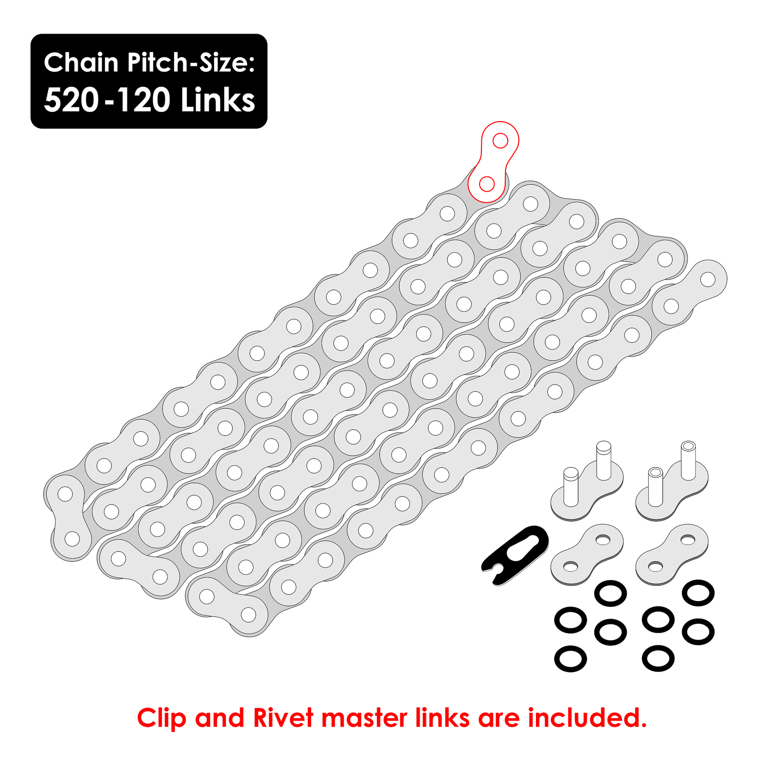 520 X 120 Links Motorcycle Atv Black O-Ring Drive Chain 520-Pitch 120-Links