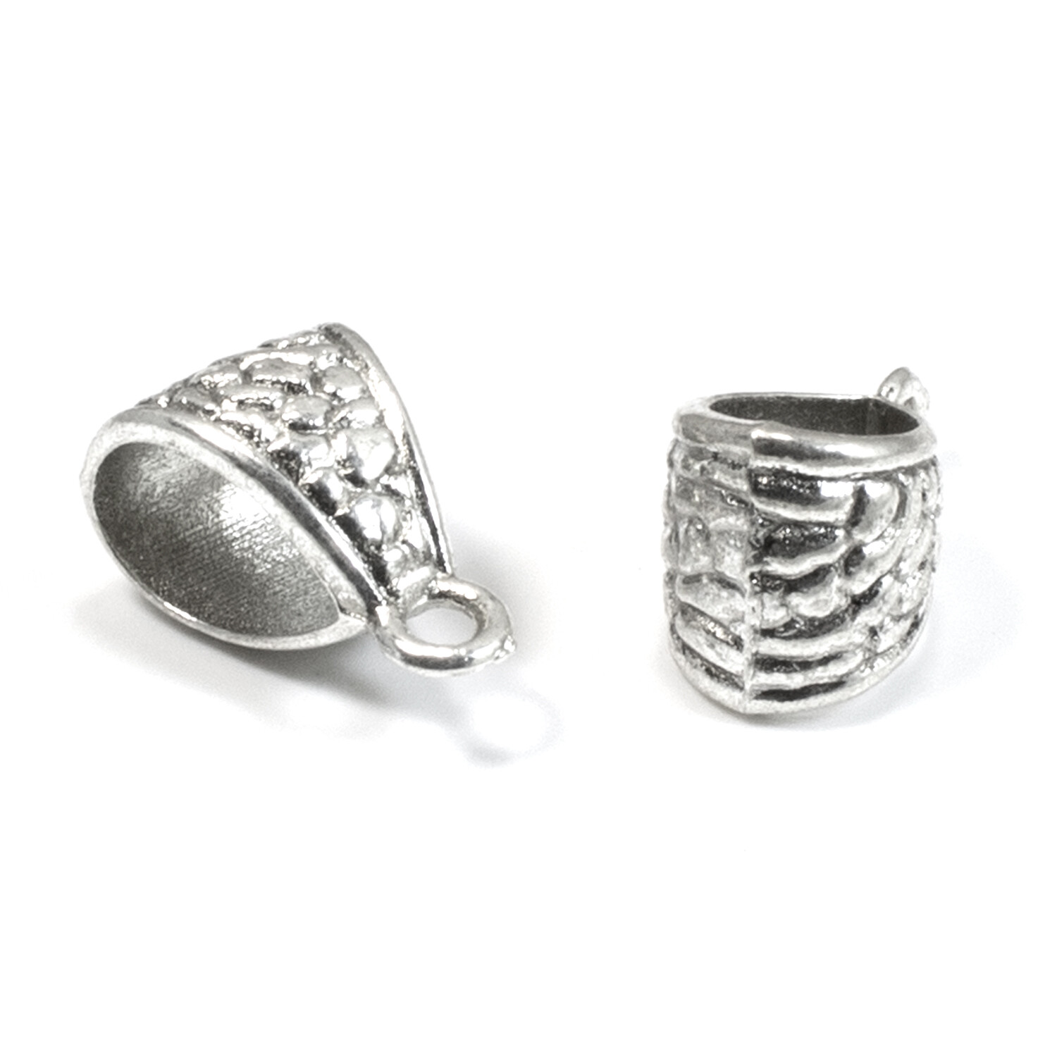 20 Silver Pebbled Necklace Bails - Metal Textured Jewelry Pendant Holders