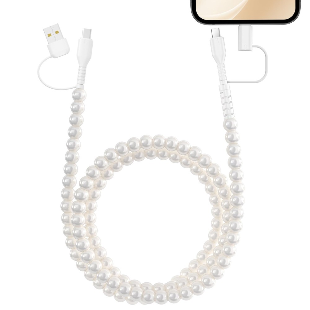 4 in 1 USB C Cable 3FT Beaded Multi Charging 1M/3.3FT, White Round
