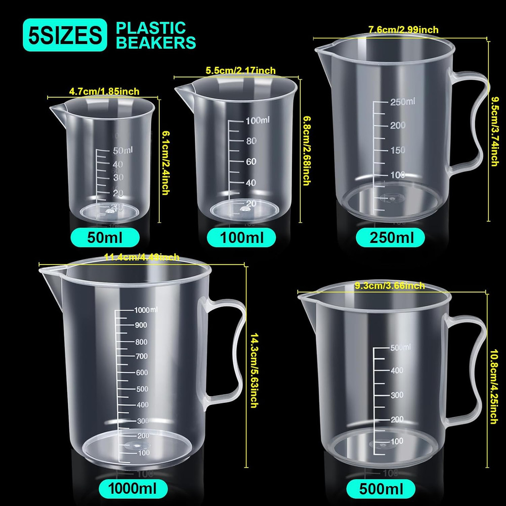 10-Piece Plastic Graduated Cylinder & Beaker Set for Lab Use
