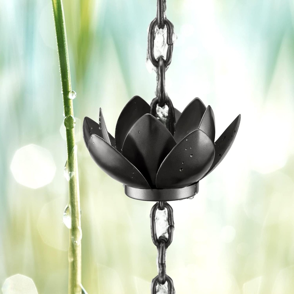 Charming Lotus Rain Catcher Chain 8.5ft - Adjustable Gutter Solution in Black