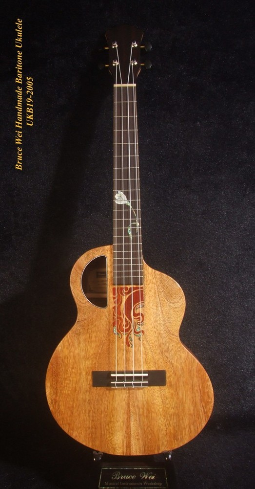 Handcrafted 4 String Baritone Ukulele, Solid Mango & Acacia, Flower UKB19-2005