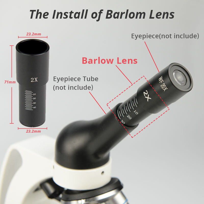 1PC 2X Microscope Barlow lens Magnifying Eyepiece for Biological Microscope