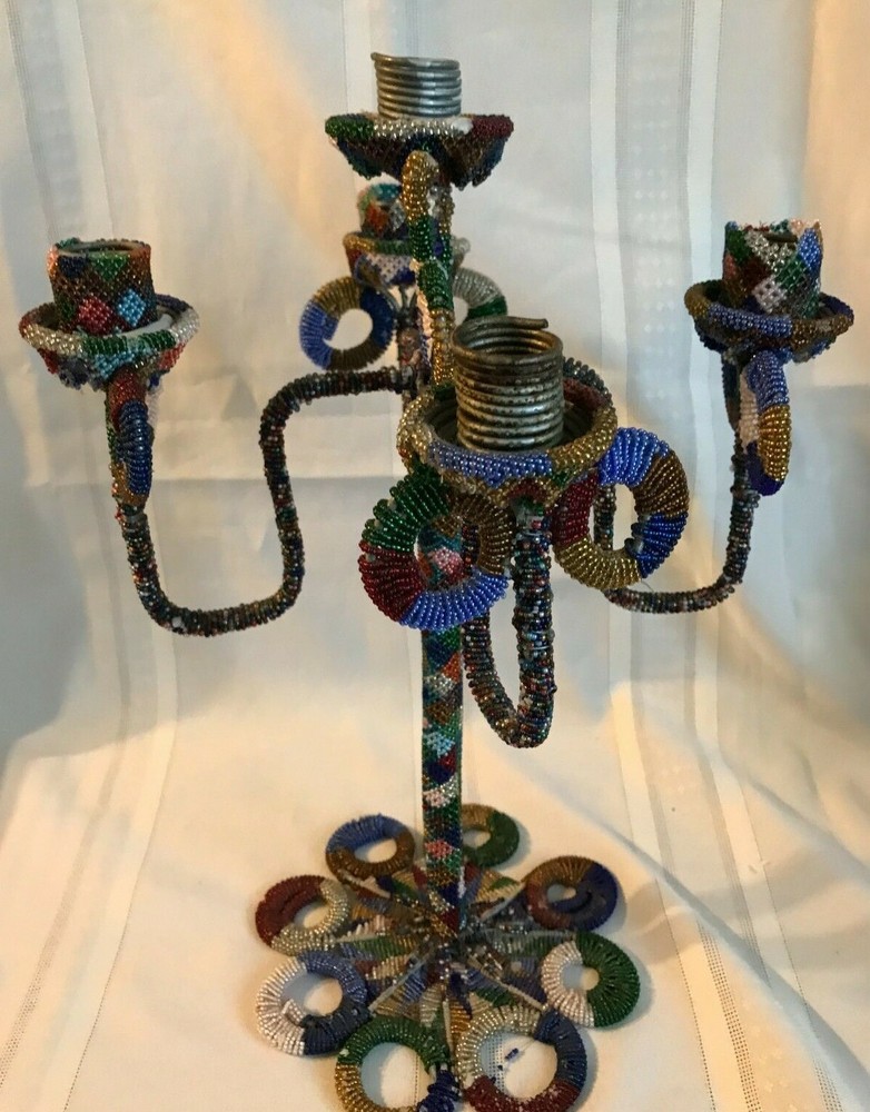 HANDCRAFTED BEADED CANDELABRA ~