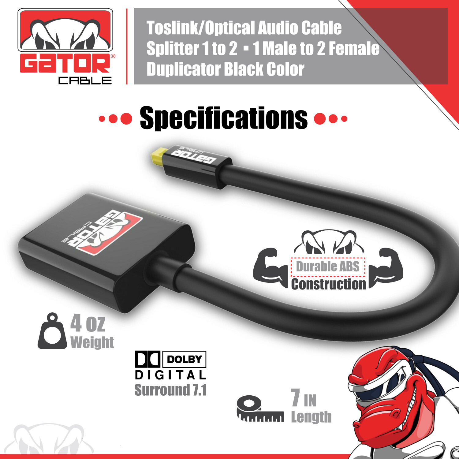 Dual Port Toslink Digital Fiber Optical Adapter Splitter Audio Cable 1 In 2 Out