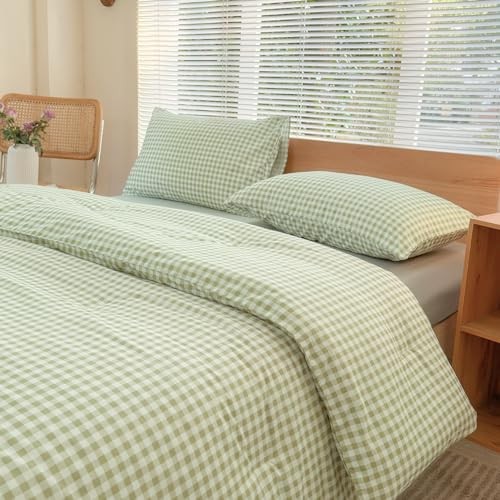 Comforter Set, Sage Bedding Comforter Sets, Green Grid Bed Queen Green Gingham