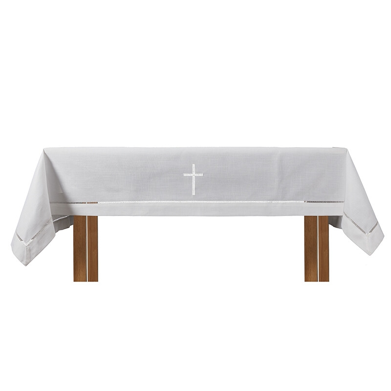 White Embroidered Eyelet Cross Altar Frontal
