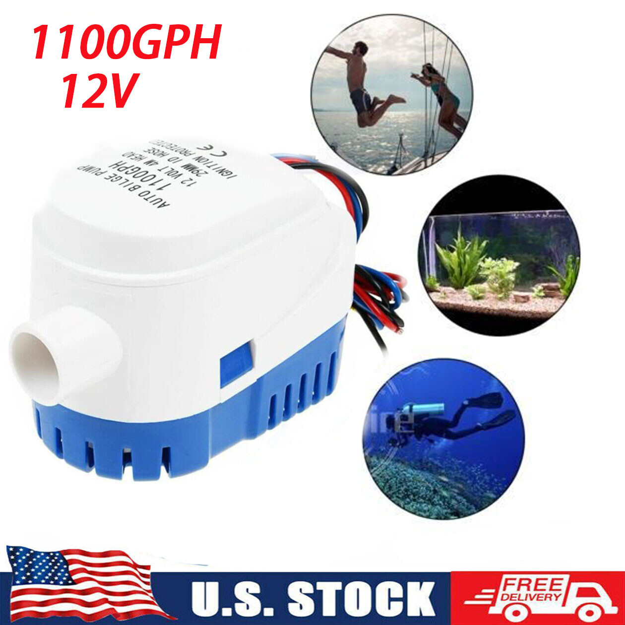 Automatic Boat Marine Bilge Pump 12V 1100GPH Submersible Electric Water Pump NEW