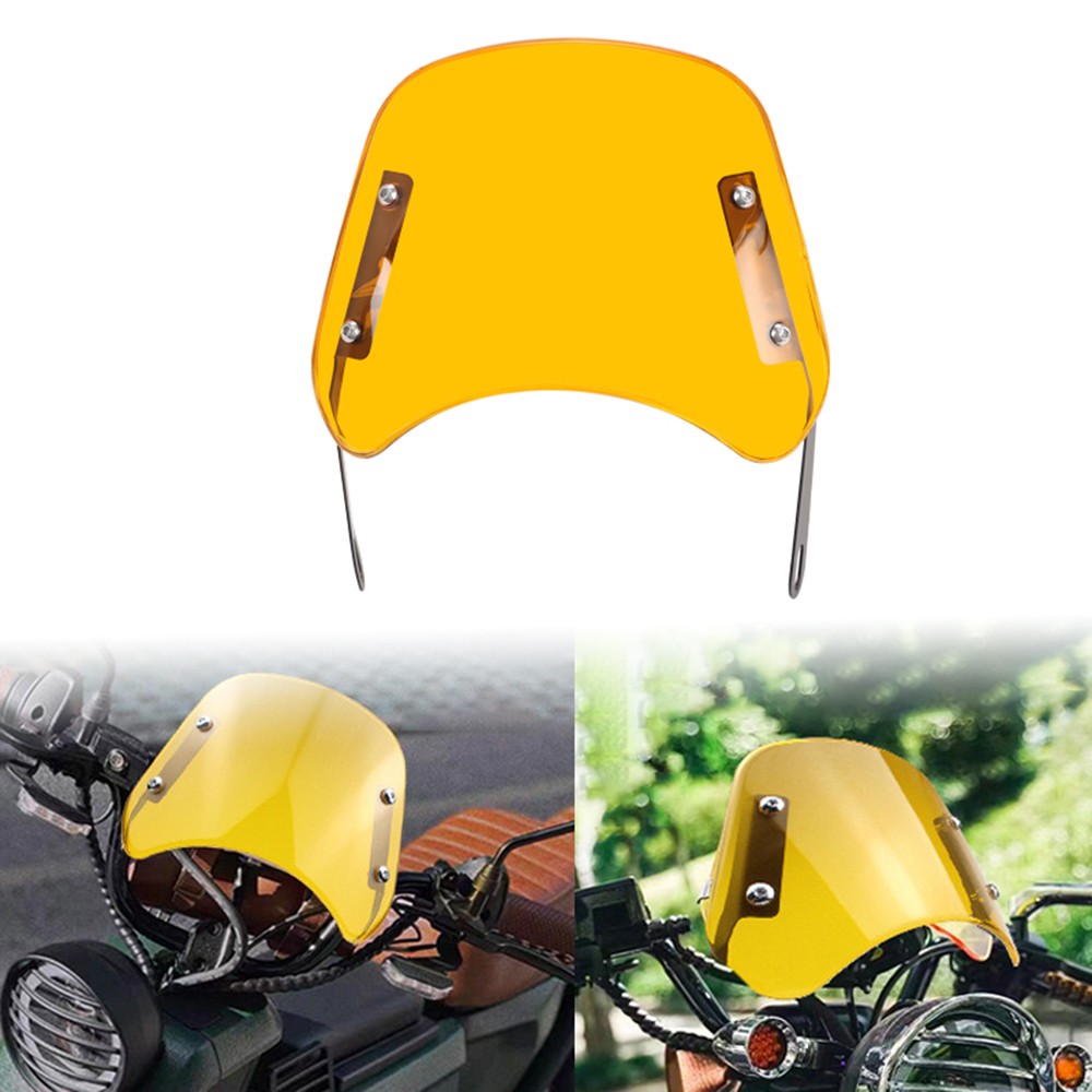 Yellow Round Headlight Motorcycle Windshield Windscreen Fairing 5-7'' Universal